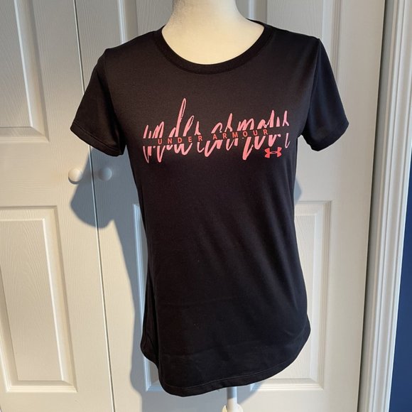 Under Armour Tops - EUC Under Armour Women's UA Tech Graphic T-Shirt Black Pink Size Small Heatgear